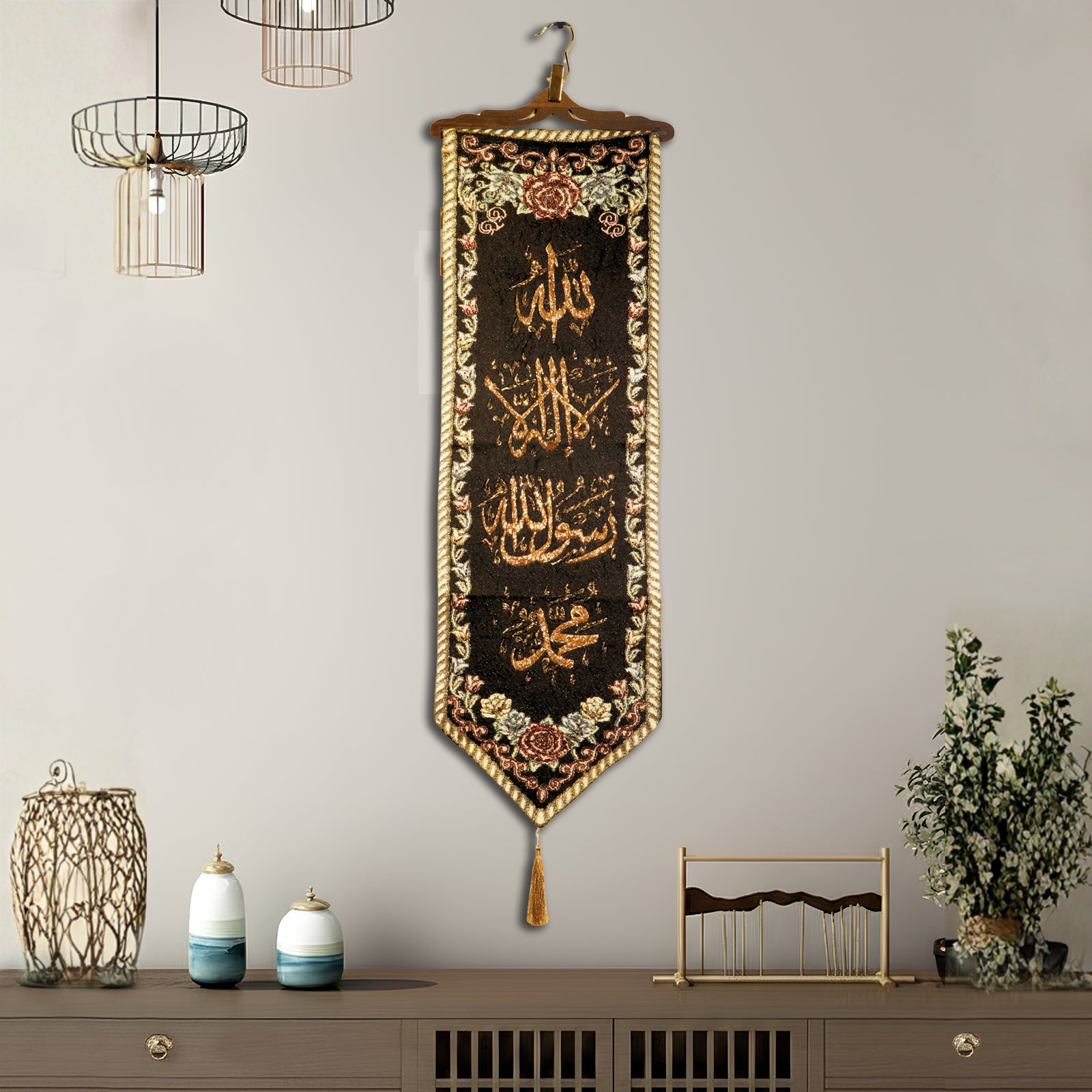 elegant syrian islamic dabka work wall tapestry with bead embroidery traditional decor